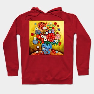 Red and White Flowers in a Blue Vase Still Life Painting Hoodie